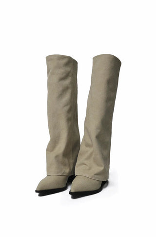 LINEN FOLD HIDDEN STELETTO WARMER LONG BOOTS