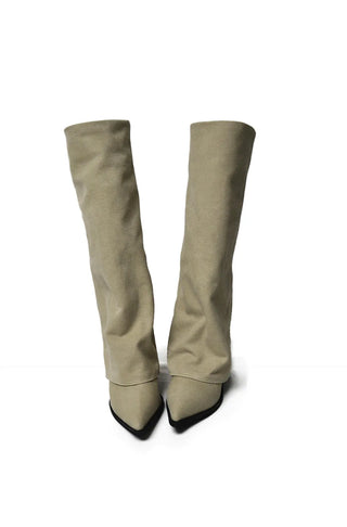 LINEN FOLD HIDDEN STELETTO WARMER LONG BOOTS