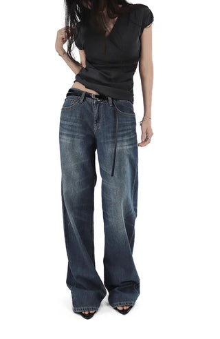 Teen Low-Rise Blue Jeans Vintage Washing Semi-Denim Pants