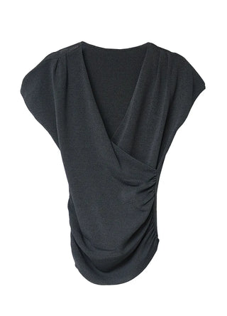 TOP MOOD V-NECK DRAPE SHORT-SLEEVED WRAP KNIT