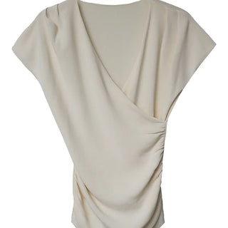 TOP MOOD V-NECK DRAPE SHORT-SLEEVED WRAP KNIT