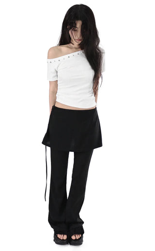 OH STUDDED UNBAL OFF-SHOULDER SHORT SLEEVE TEE