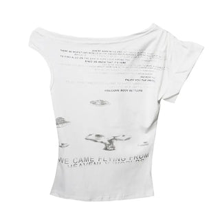 Blurry Lettering Unbal Off-Shoulder Top