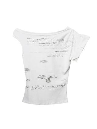 Blurry Lettering Unbal Off-Shoulder Top