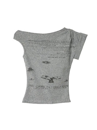 Blurry Lettering Unbal Off-Shoulder Top