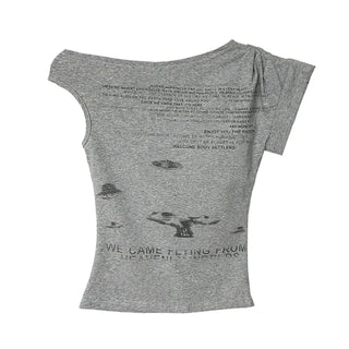 Blurry Lettering Unbal Off-Shoulder Top