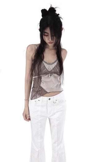 Long D Ring Dart Slit Cotton Bootcut Pants