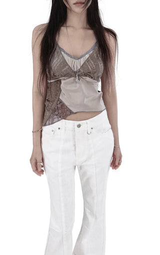 Long D Ring Dart Slit Cotton Bootcut Pants