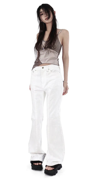 Long D Ring Dart Slit Cotton Bootcut Pants