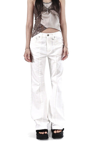 Long D Ring Dart Slit Cotton Bootcut Pants