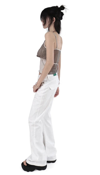 Long D Ring Dart Slit Cotton Bootcut Pants