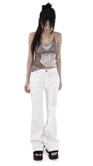 Long D Ring Dart Slit Cotton Bootcut Pants