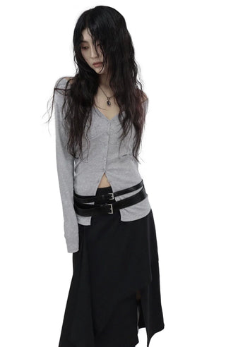 E TWO BUCKLE DOUBLE LAYERED WRAP BELT