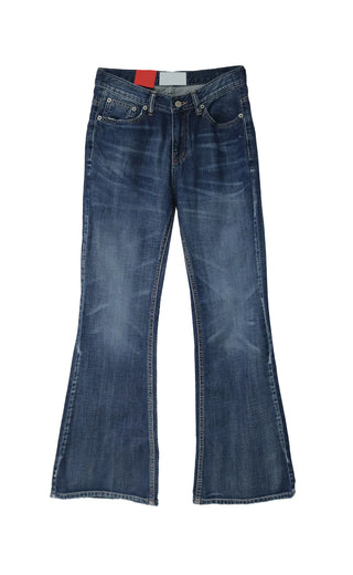 EFFECT WASHING DARK DENIM BLUE BOOTCUT DENIM PANTS