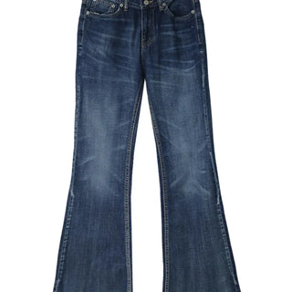 EFFECT WASHING DARK DENIM BLUE BOOTCUT DENIM PANTS