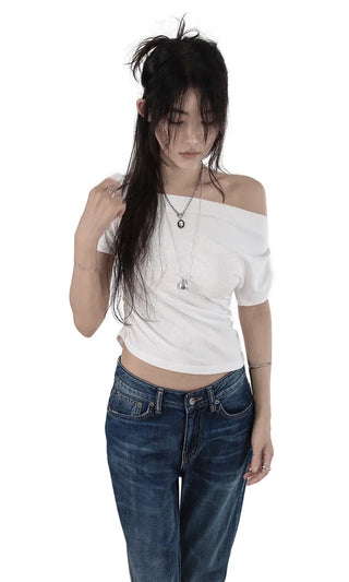 DUAL OFF SHORT-SLEEVED UNBAL TOP