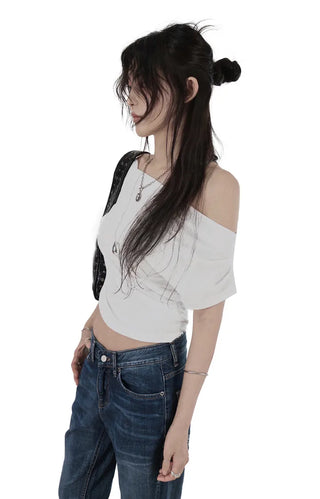 DUAL OFF SHORT-SLEEVED UNBAL TOP