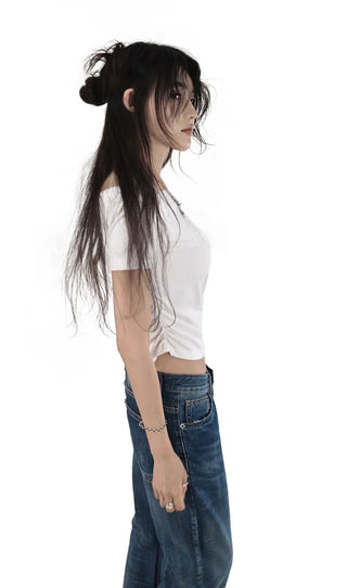 DUAL OFF SHORT-SLEEVED UNBAL TOP