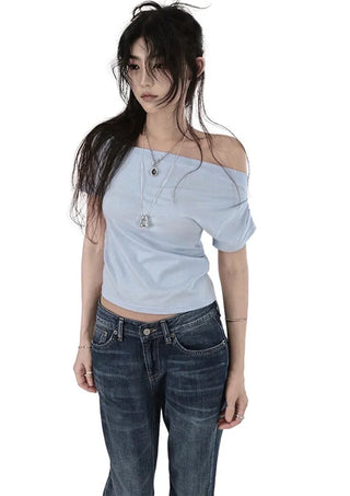 DUAL OFF SHORT-SLEEVED UNBAL TOP