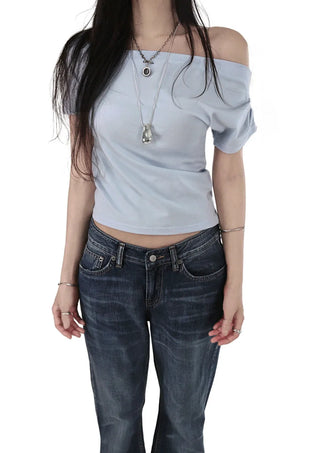 DUAL OFF SHORT-SLEEVED UNBAL TOP