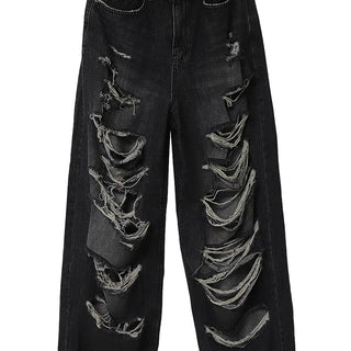 CASEL DAMAGE DESTROYED WIDE BLACK DENIM JEANS