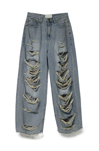 CASEL DAMAGE DESTROYED WIDE LIGHT BLUE DENIM JEANS