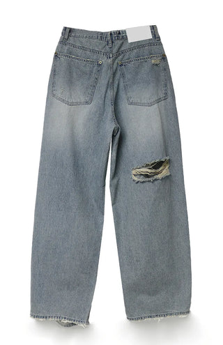 CASEL DAMAGE DESTROYED WIDE LIGHT BLUE DENIM JEANS