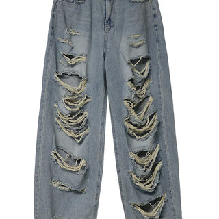 CASEL DAMAGE DESTROYED WIDE LIGHT BLUE DENIM JEANS