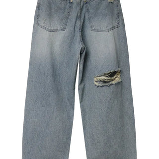 CASEL DAMAGE DESTROYED WIDE LIGHT BLUE DENIM JEANS
