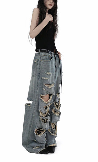 CASEL DAMAGE DESTROYED WIDE LIGHT BLUE DENIM JEANS