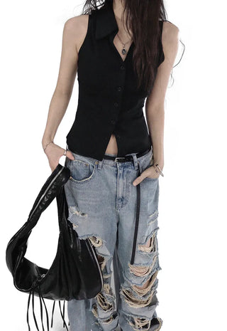 CASEL DAMAGE DESTROYED WIDE LIGHT BLUE DENIM JEANS