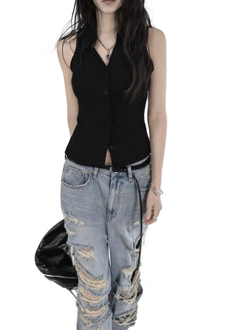 CASEL DAMAGE DESTROYED WIDE LIGHT BLUE DENIM JEANS