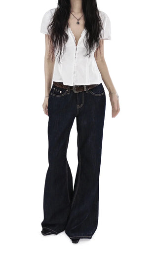 Eve Deep V-Neck Button Lace Blouse