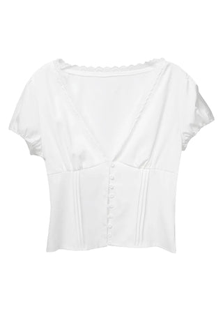 Eve Deep V-Neck Button Lace Blouse