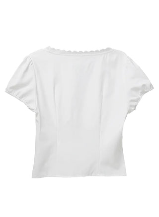 Eve Deep V-Neck Button Lace Blouse