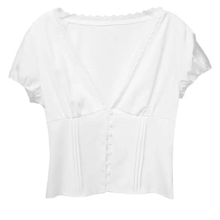 Eve Deep V-Neck Button Lace Blouse