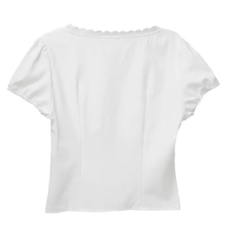 Eve Deep V-Neck Button Lace Blouse