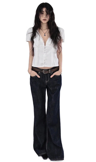 Eve Deep V-Neck Button Lace Blouse