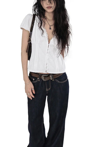 Eve Deep V-Neck Button Lace Blouse