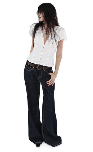 Eve Deep V-Neck Button Lace Blouse