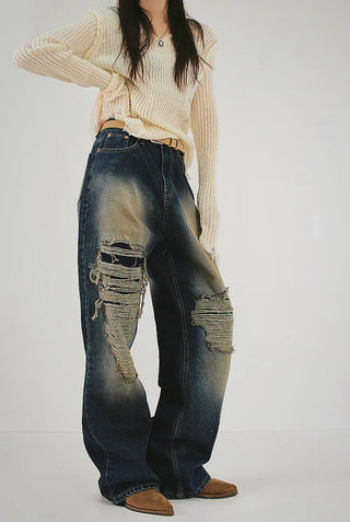 Linda V-neck Damaged Wool Half Knit