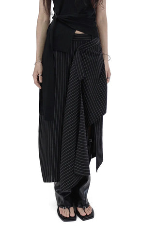 KALO UNBALANCED DRAPE BUTTON SLIT WRAP SKIRT