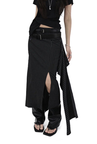 KALO UNBALANCED DRAPE BUTTON SLIT WRAP SKIRT