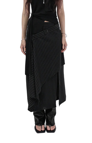 KALO UNBALANCED DRAPE BUTTON SLIT WRAP SKIRT
