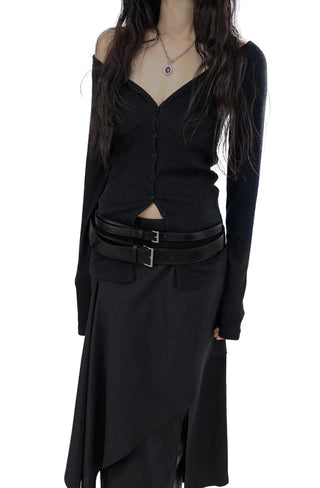 KALO UNBALANCED DRAPE BUTTON SLIT WRAP SKIRT