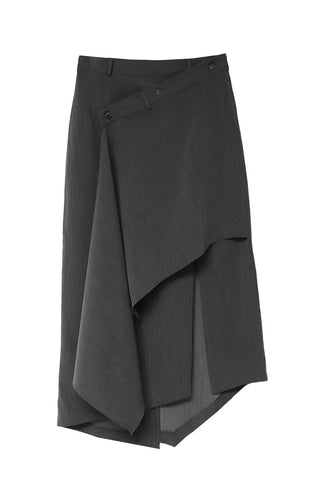 KALO UNBALANCED DRAPE BUTTON SLIT WRAP SKIRT