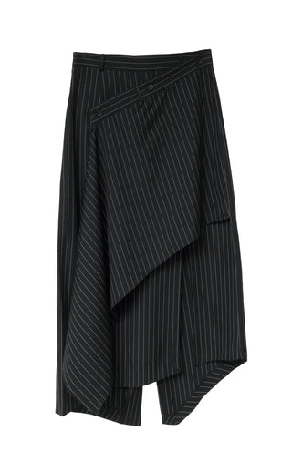 KALO UNBALANCED DRAPE BUTTON SLIT WRAP SKIRT