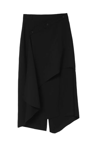 KALO UNBALANCED DRAPE BUTTON SLIT WRAP SKIRT