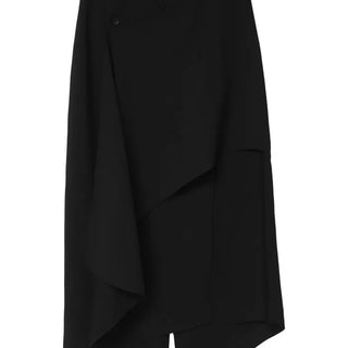 KALO UNBALANCED DRAPE BUTTON SLIT WRAP SKIRT