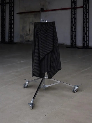 KALO UNBALANCED DRAPE BUTTON SLIT WRAP SKIRT